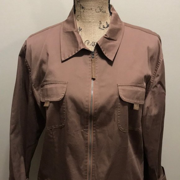 {Chico’s} Chocolate Brown Cotton Utility Jacket - Picture 6 of 9